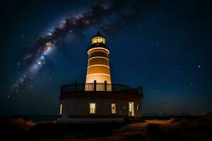 uma farol com a leitoso dentro a céu. gerado por IA foto