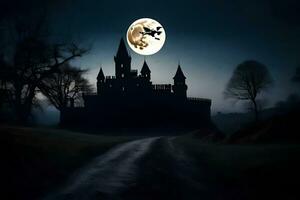 uma castelo com uma cheio lua dentro a céu. gerado por IA foto