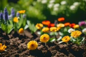 uma campo do flores dentro a Primavera. gerado por IA foto