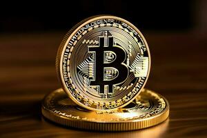 dourado bitcoin digital criptomoeda futurista dinheiro. tecnologia o negócio Internet negociação conceito de ai gerado foto
