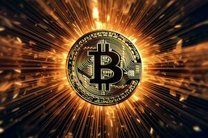 dourado bitcoin digital criptomoeda futurista dinheiro. tecnologia o negócio Internet negociação conceito de ai gerado foto