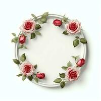 romântico ramalhete do em branco floral Rosa flores com cópia de espaço. natural floral rosa quadro, Armação disposição conceito de ai gerado foto