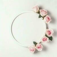 romântico ramalhete do em branco floral Rosa flores com cópia de espaço. natural floral rosa quadro, Armação disposição conceito de ai gerado foto