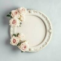 romântico ramalhete do em branco floral Rosa flores com cópia de espaço. natural floral rosa quadro, Armação disposição conceito de ai gerado foto