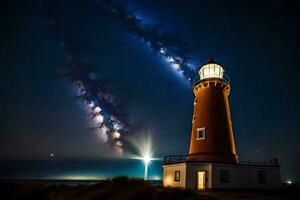 uma farol com uma leitoso caminho dentro a fundo. gerado por IA foto