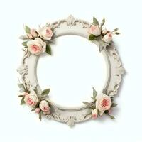 romântico ramalhete do em branco floral Rosa flores com cópia de espaço. natural floral rosa quadro, Armação disposição conceito de ai gerado foto