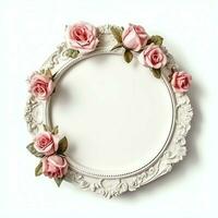 romântico ramalhete do em branco floral Rosa flores com cópia de espaço. natural floral rosa quadro, Armação disposição conceito de ai gerado foto