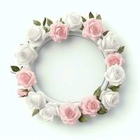 romântico ramalhete do em branco floral Rosa flores com cópia de espaço. natural floral rosa quadro, Armação disposição conceito de ai gerado foto