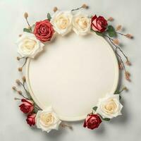 romântico ramalhete do em branco floral Rosa flores com cópia de espaço. natural floral rosa quadro, Armação disposição conceito de ai gerado foto