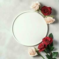 romântico ramalhete do em branco floral Rosa flores com cópia de espaço. natural floral rosa quadro, Armação disposição conceito de ai gerado foto