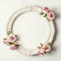 romântico ramalhete do em branco floral Rosa flores com cópia de espaço. natural floral rosa quadro, Armação disposição conceito de ai gerado foto