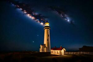 a leitoso caminho sobre uma farol. gerado por IA foto