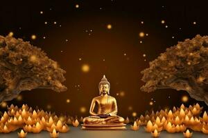 uma Buda senta dentro dentro vesak Buda purnima dia com cópia de espaço. fundo para vesak festival dia conceito. vesak celebração dia saudações conceito de ai gerado foto