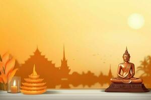 uma Buda senta dentro dentro vesak Buda purnima dia com cópia de espaço. fundo para vesak festival dia conceito. vesak celebração dia saudações conceito de ai gerado foto