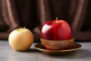 tradicional Comida do judaico Novo ano feriado do tradição ou religião. rosh Hashaná com cópia de espaço conceito de ai gerado foto