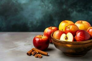 tradicional Comida do judaico Novo ano feriado do tradição ou religião. rosh Hashaná com cópia de espaço conceito de ai gerado foto