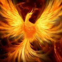 Fénix pássaro com estendido asas Aumentar queimando dentro chamas. épico Fénix pássaro fogo Renascimento poder conceito de ai gerado foto