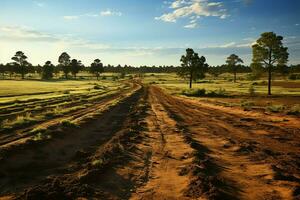 lindo Visão do uma chá campo plantação, Vinhedo Fazenda ou morango jardim dentro a verde colinas às nascer do sol conceito de ai gerado foto