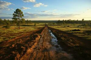 lindo Visão do uma chá campo plantação, Vinhedo Fazenda ou morango jardim dentro a verde colinas às nascer do sol conceito de ai gerado foto