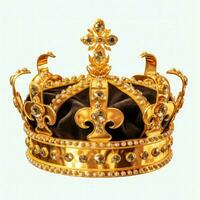régio dourado imperador coroa do uma rei em branco fundo. 3d Renderização luxo real rei ouro coroa conceito de ai gerado foto