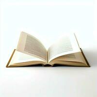 a sobrecarga Visão do aberto livro com esvaziar em branco branco Páginas. caderno composição para Catálogo, revistas conceito de ai gerado foto