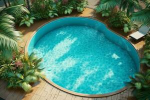 lindo ao ar livre natação piscina dentro luxo hotel recorrer com azul céu para lazer relaxar e feriado conceito de ai gerado foto