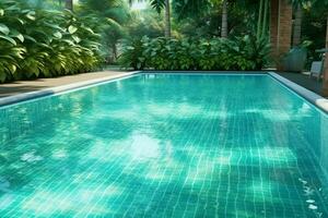 lindo ao ar livre natação piscina dentro luxo hotel recorrer com azul céu para lazer relaxar e feriado conceito de ai gerado foto
