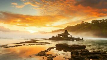 antigo pura Ulun danu bratan, besakih ou famoso hindu têmpora e turista dentro bali ilha às nascer do sol conceito de ai gerado foto