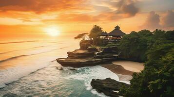 antigo pura Ulun danu bratan, besakih ou famoso hindu têmpora e turista dentro bali ilha às nascer do sol conceito de ai gerado foto