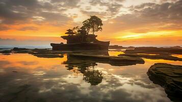 antigo pura Ulun danu bratan, besakih ou famoso hindu têmpora e turista dentro bali ilha às nascer do sol conceito de ai gerado foto