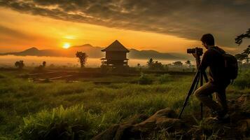 antigo pura Ulun danu bratan, besakih ou famoso hindu têmpora e turista dentro bali ilha às nascer do sol conceito de ai gerado foto