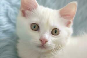 fofa pequeno fofo gatinho com lindo olhos é sentado ou em repouso. britânico cabelo curto. gato dia conceito de ai gerado foto