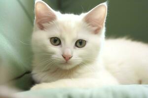 fofa pequeno fofo gatinho com lindo olhos é sentado ou em repouso. britânico cabelo curto. gato dia conceito de ai gerado foto