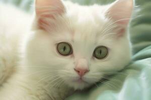 fofa pequeno fofo gatinho com lindo olhos é sentado ou em repouso. britânico cabelo curto. gato dia conceito de ai gerado foto