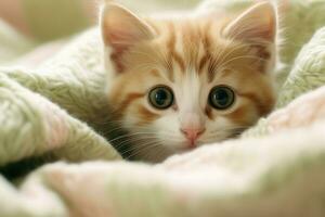 fofa pequeno fofo gatinho com lindo olhos é sentado ou em repouso. britânico cabelo curto. gato dia conceito de ai gerado foto