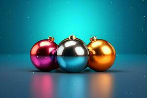 Natal fundo com Natal bolas enfeites suspensão com cópia de espaço. Natal decoração conceito de ai gerado foto