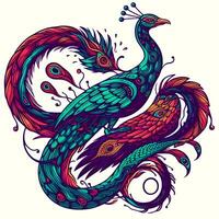 serpentina elegância, uma majestoso fusão do serpente e pavão graça. ai gerado foto