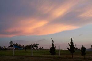 vento turbinas às pôr do sol com uma lindo céu dentro a fundo. a conceito do renovável energia. foto