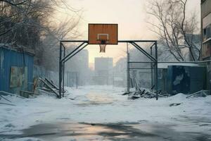 ensolarado basquetebol quadra ao ar livre ensolarado inverno. gerar ai foto