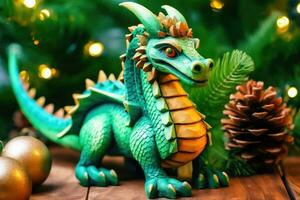 alegre verde Dragão brinquedo - Novo ano 2024 mascote - generativo ai foto