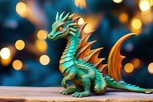 2024 Novo ano Dragão brinquedo em festivo bokeh fundo - generativo ai foto