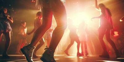 ai gerado. ai generativo. noite clube vida pessoas estão dançando em Barra bar estágio. engraçado movimento festa tempo. gráfico arte foto
