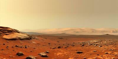 ai gerado. ai generativo. natureza ao ar livre marciano planeta superfície panorama fundo. vermelho galáxia planeta viagem exploração. gráfico arte foto