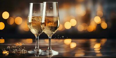 ai gerado. ai generativo. natal Novo ano véspera noite festa celebração com 2 óculos do vinho champanhe. gráfico arte foto