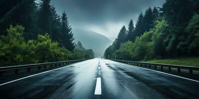 ai gerado. ai generativo. ao ar livre natureza Landsacpe floresta árvore estrada rodovia caminho panorama fundo. gráfico arte foto