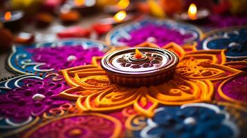 uma fechar acima imagem do intrincado rangoli padronizar ai generativo foto