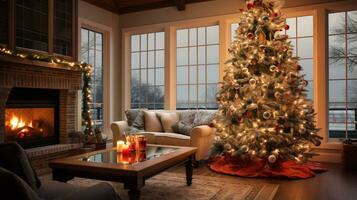 belas decorado Natal árvore ai generativo foto