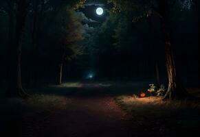 pé caminho floresta dentro noite dia panorama ai gerado foto