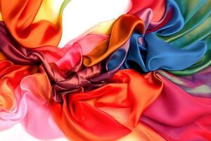 multicolorido seda chiffon fundo com ondulado cetim dobras. generativo ai foto