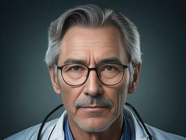 uma homem retrato do maduro médico com Óculos, ai gerado foto
